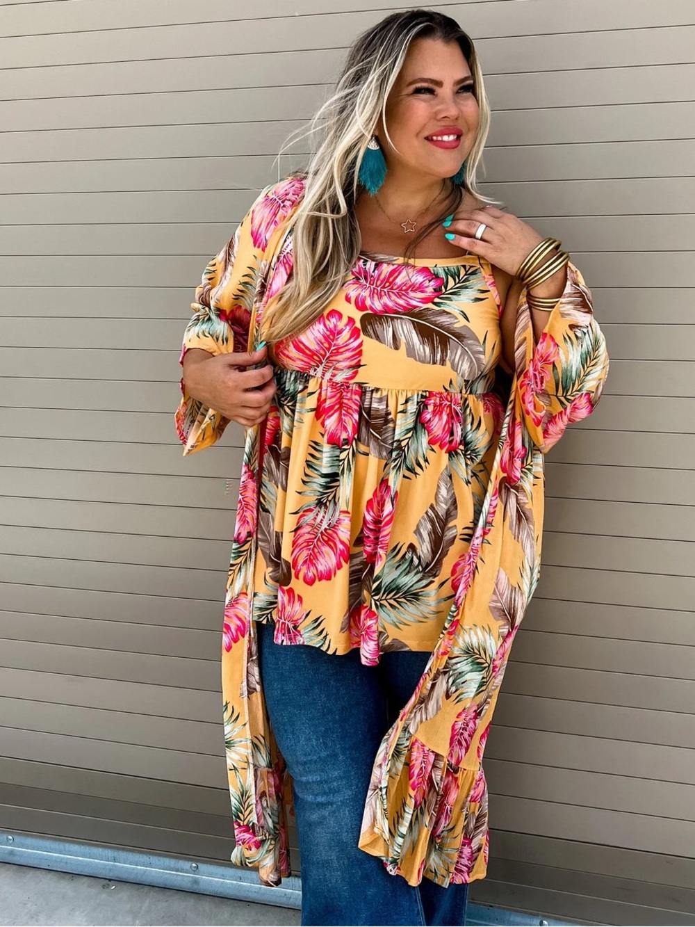 Yellow Tropical Floral Kimono